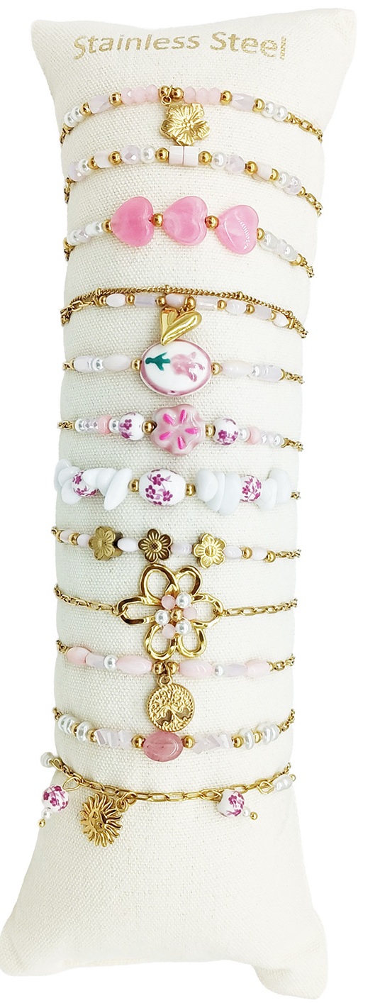 S-B3.1 B1144-013 S. Steel Bracelet Set -12pcs Pink