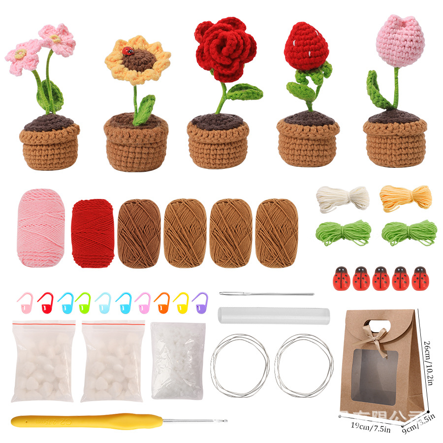 L-B3.1 DIY2604-158  DIY Crochet Kit - Flowers 5pcs