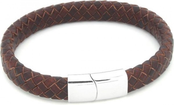 J-A7.3 B105-002 S. Steel with 8mm Leather Bracelet Brown 23cm