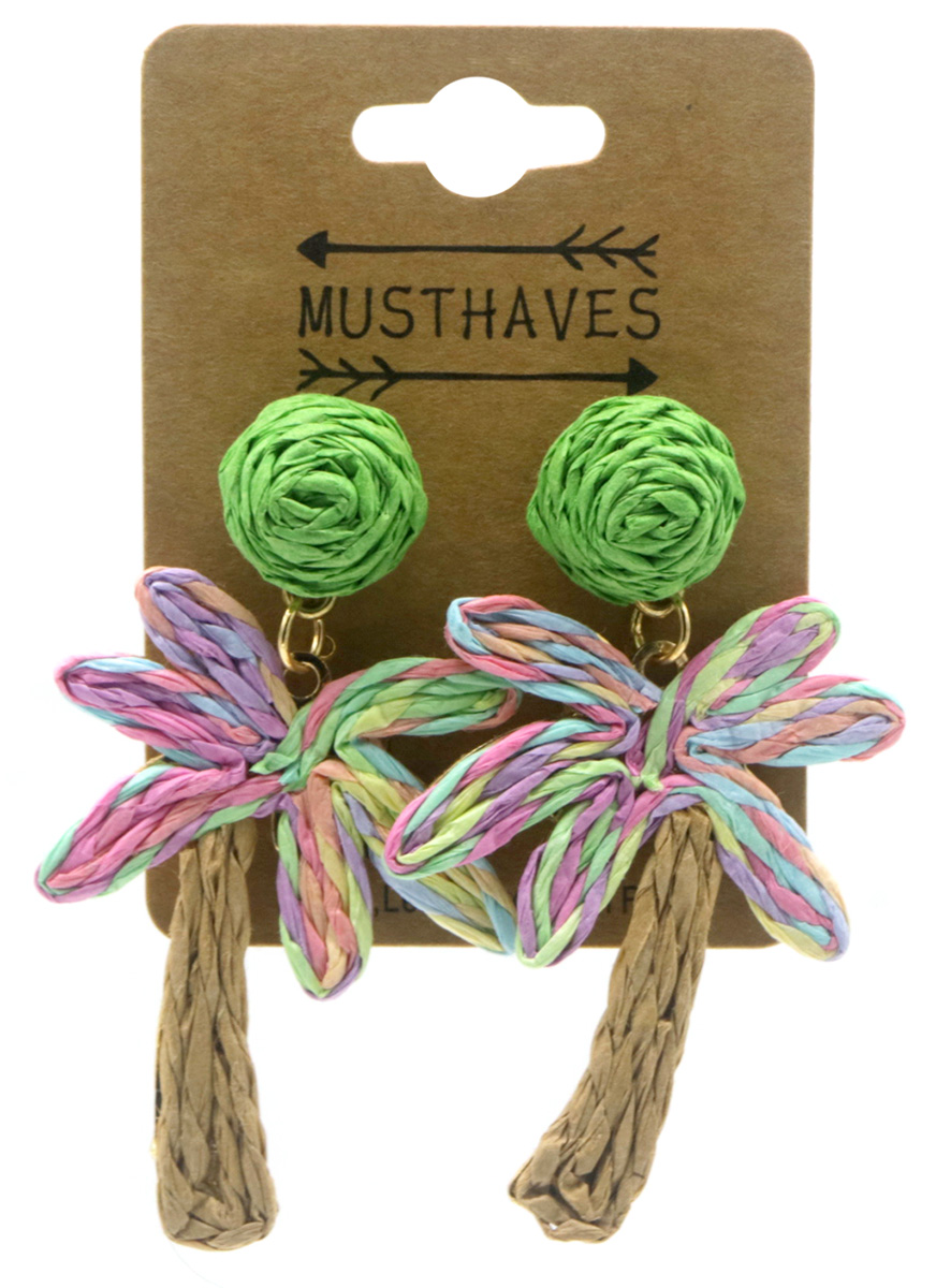 H-A10.2 E1028-011-1 Statement Earrings Palmtree 6.5x4cm Multi