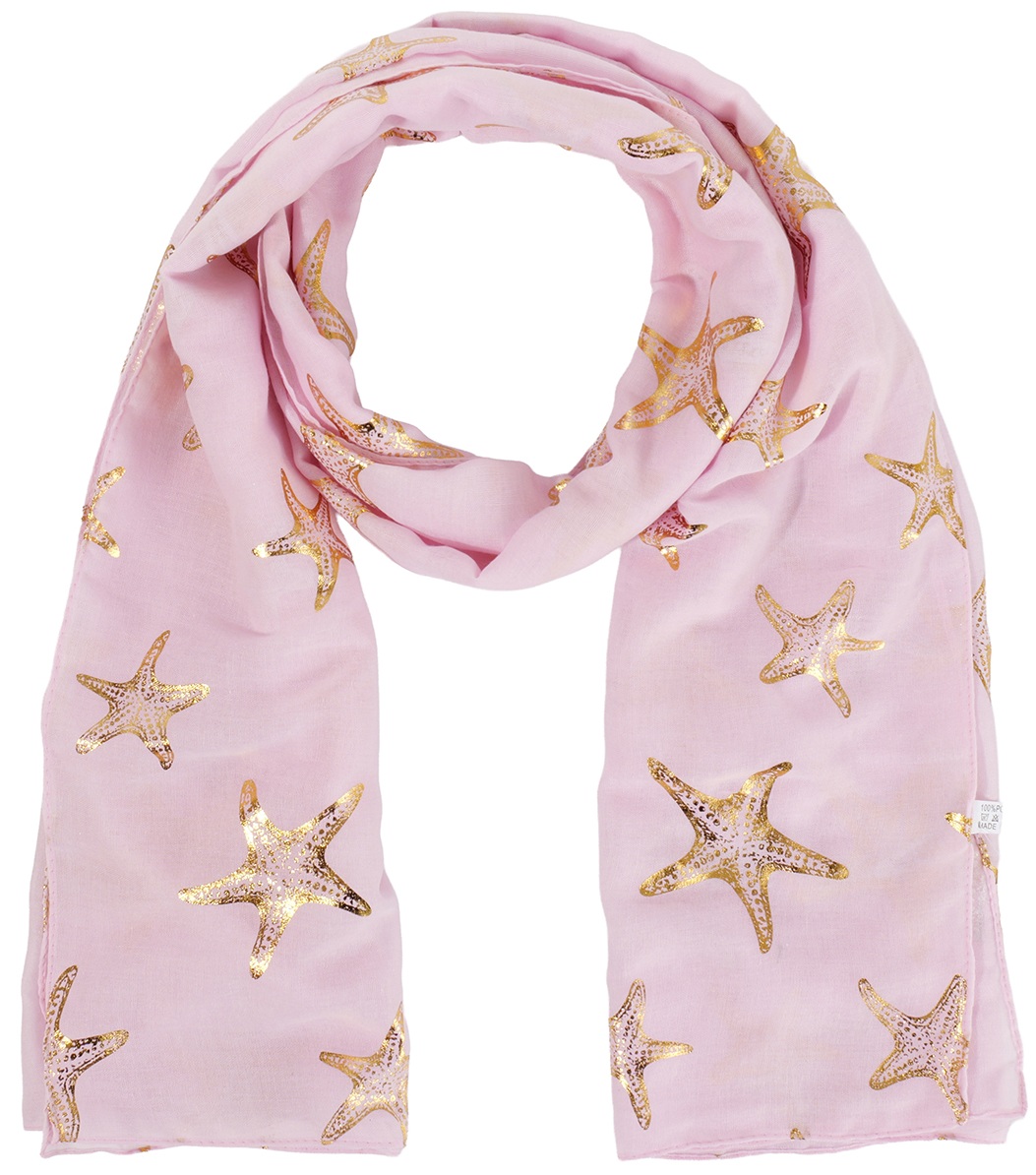 X-J10.2  SCARF1110-003-5 Summer Scarf Starfish 180x70cm Pink