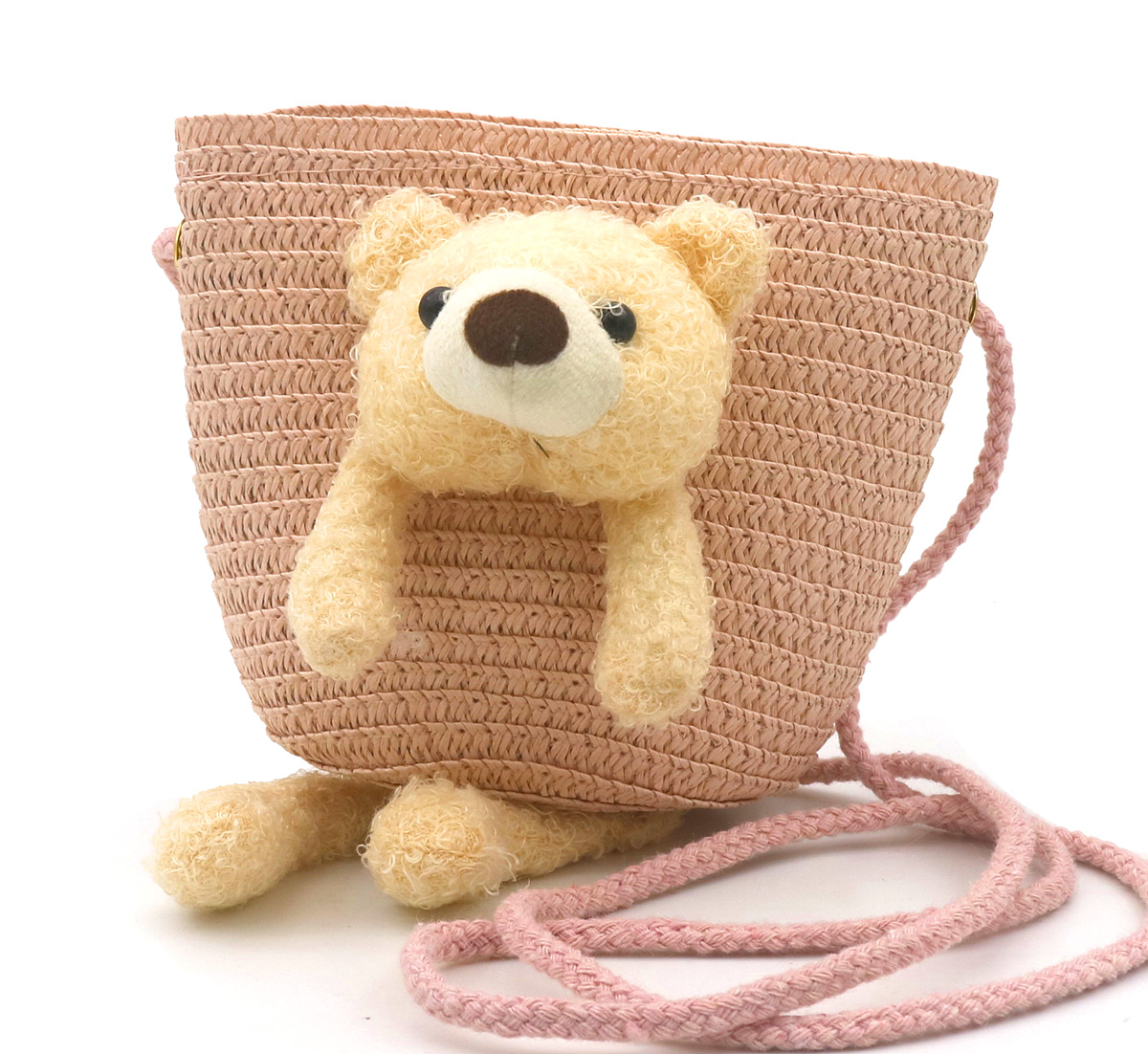 S-C1.3 BAG1120-003-1 Woven Kids Bag Bear 12.5x14.5x5.5cm Pink