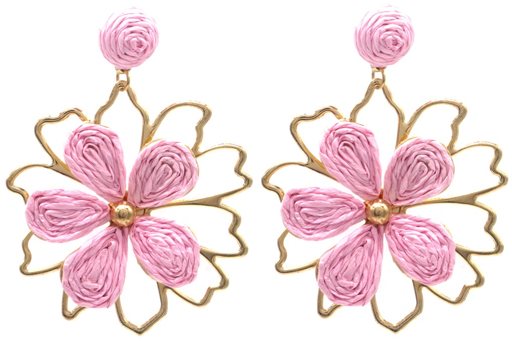 H-C15.2  E1028-005-2 Statement Earrings Flower7x6cm Pink