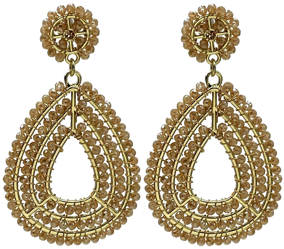 E-B18.5 E2591-142-4 Earrings Faceted Glass Beads Heart 6.5x3.5cm Brown