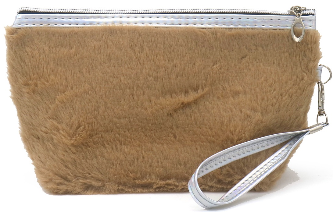Q-D8.2  BAG1116-003-2 Make Up Bag Fluffy 24x13x8cm Brown