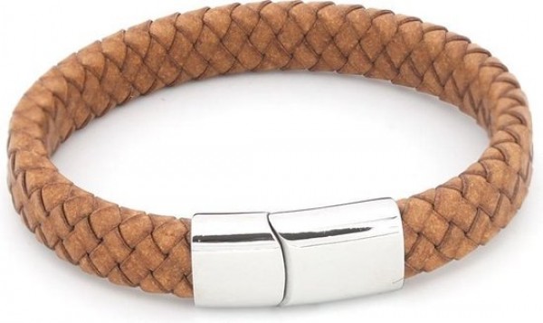 A-A3.2 B105-003 S. Steel with 12mm Leather Bracelet Light Brown 21cm