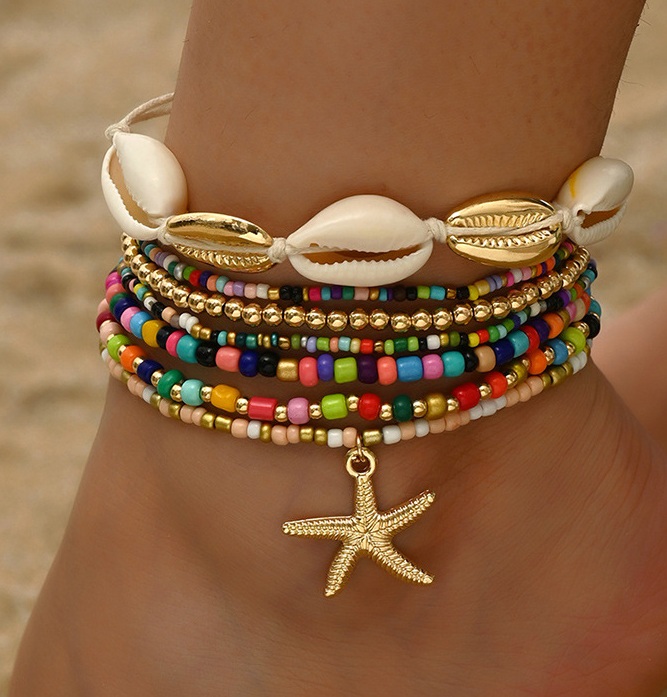 G-D4.3 ANK2620-051-5 Anklet Set 6pcs - Multi