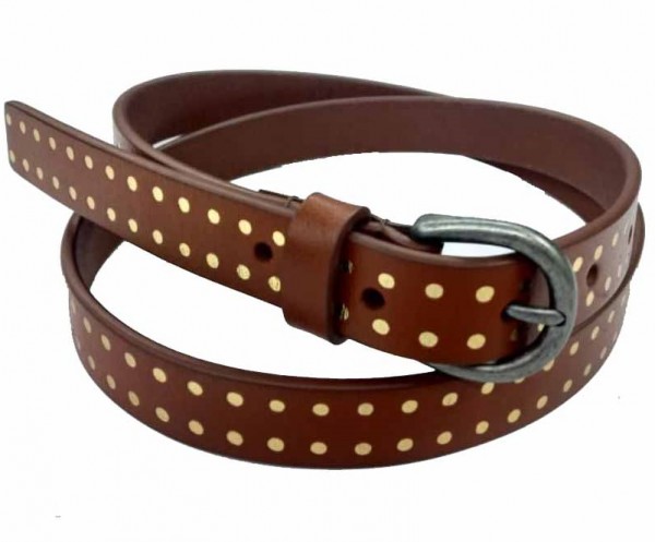 C-C12.1 HM-080 Leather Belt with Gold Dots 2x85cm