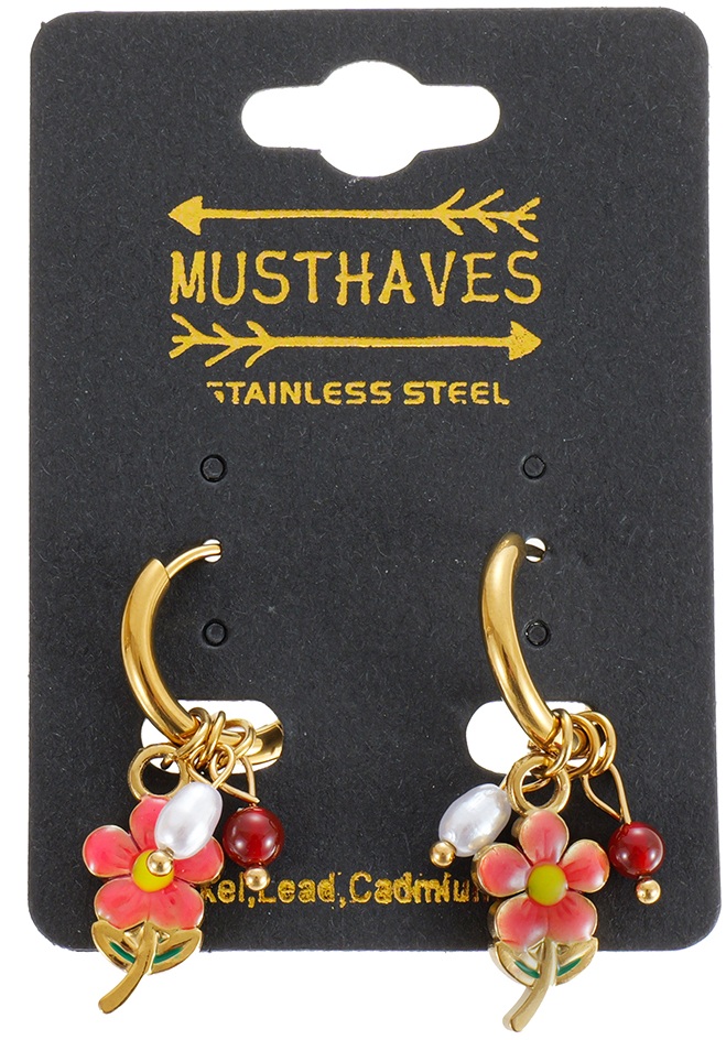 B-B22.1 E2612-064G S. Steel Earrings Flower 3.5cm