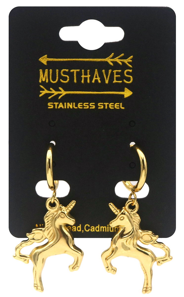 B-D17.1  E2612-082G S. Steel Earrings Unicorn 4.5x1.2cm