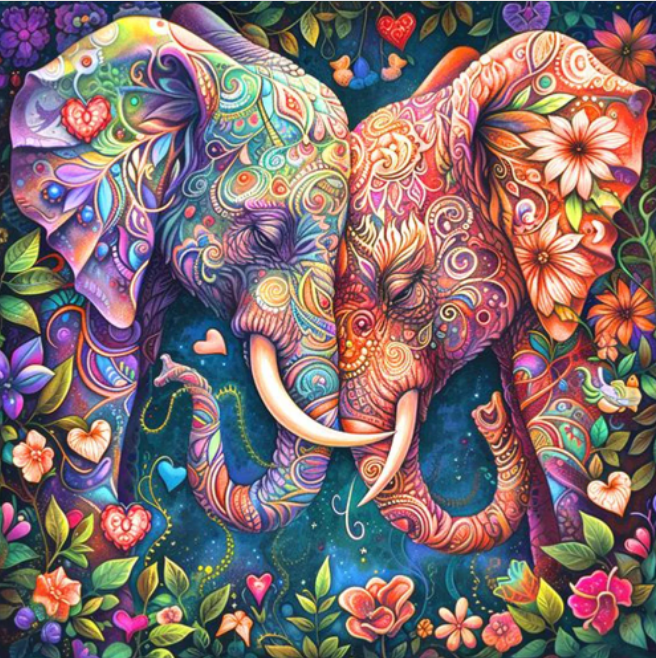 T-K7.2 DP2545047  Diamond Painting -Canvas 50x40cm - Painting 45x35cm Elephants
