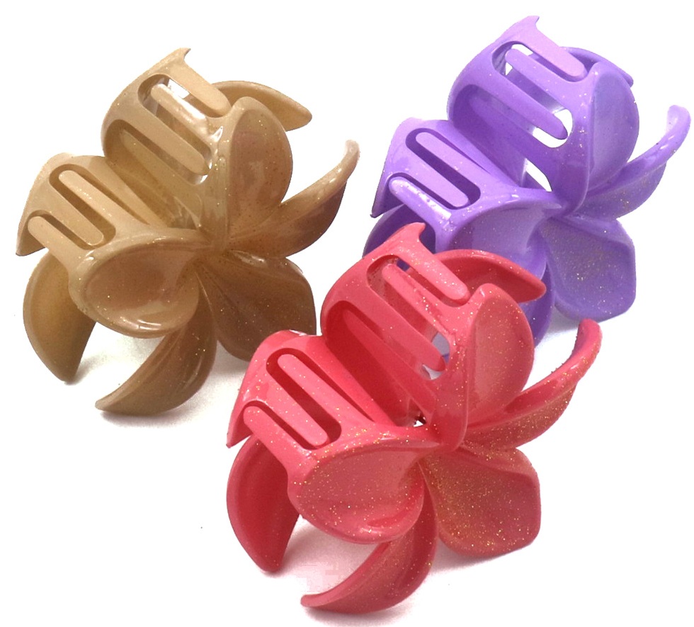 Y-D2.1 H1124-002 Hair Claw 7.5cm Flowers Glitter - 6pcs