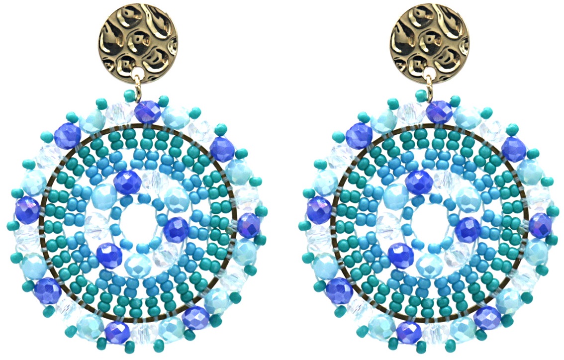 F-C21.1 E827-004 No.2 Crystal Beads Earrings 5x4 cm Blue