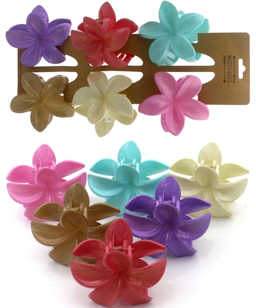 Y-D2.1 H1124-002 Hair Claw 7.5cm Flowers Glitter - 6pcs