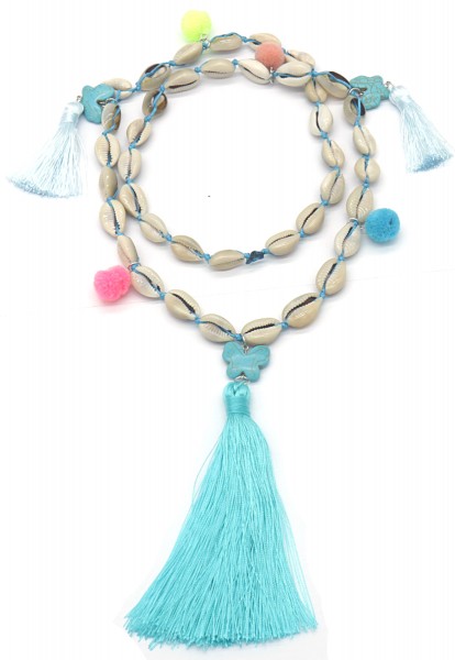 H-D24.1 N536-209B Long Necklace Boho Shells and Tassels 90cm