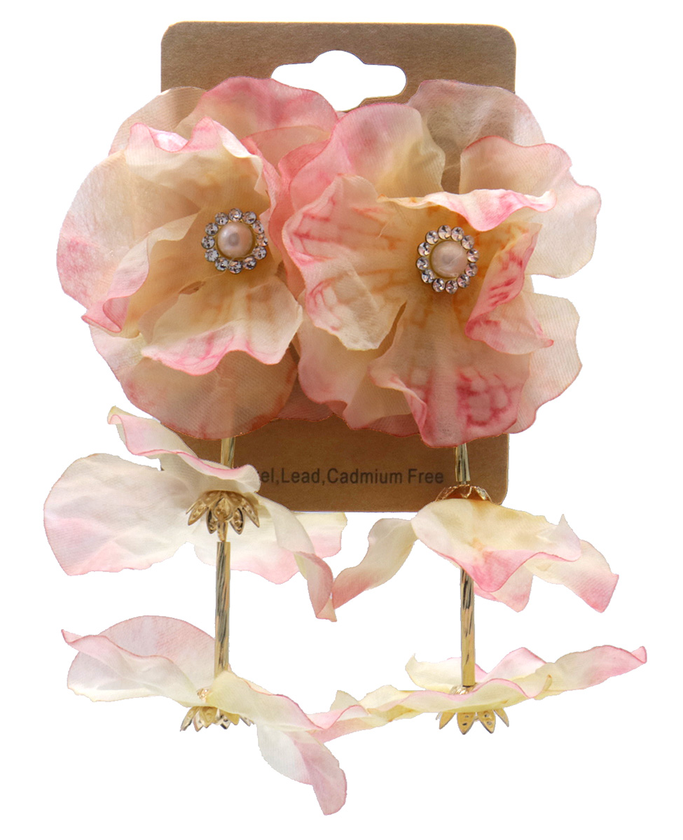 J-A7.1 E1028-010-1 Statement Earrings Flowers 9.5x5cm Pink