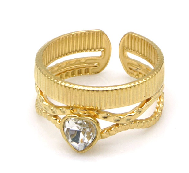 G-F18.5 R2591-018G S. Steel Ring Heart Crystal Adjustable