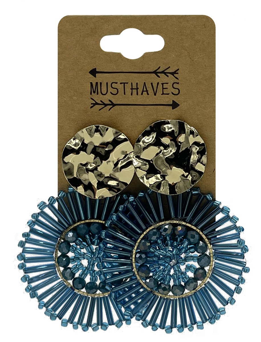 E-B19.4 E2591-130-3 Earrings Faceted Glass Beads 6x4.5cm Blue