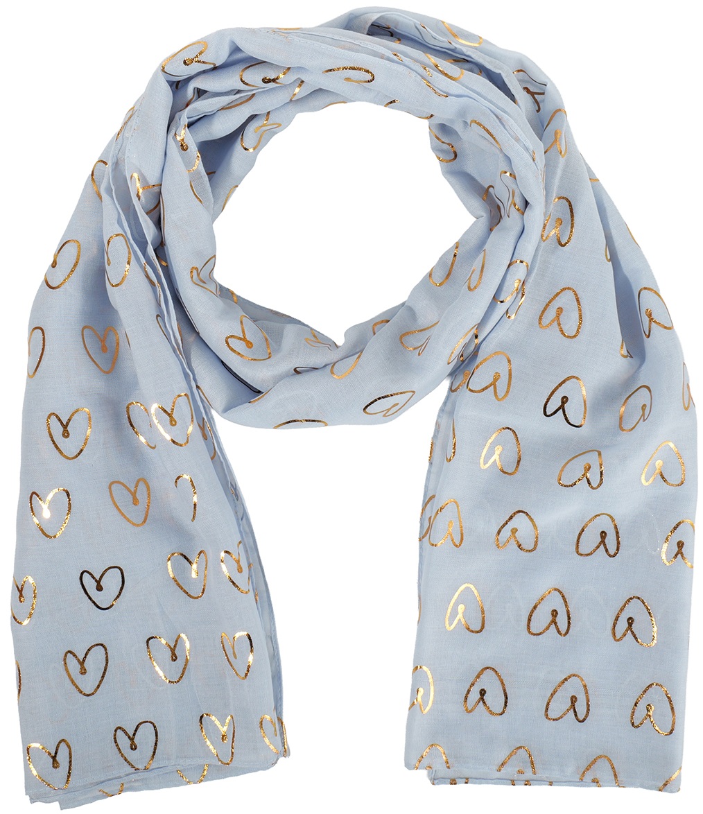 X-L9.2  SCARF1110-001-3 Summer Scarf Hearts 180x70cm Blue