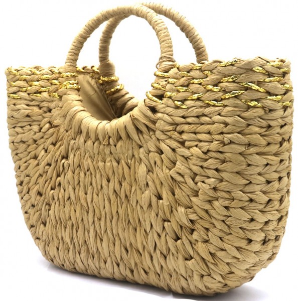 K-A7.2 BAG607-008 Woven Bag with Gold String 38x25x10cm