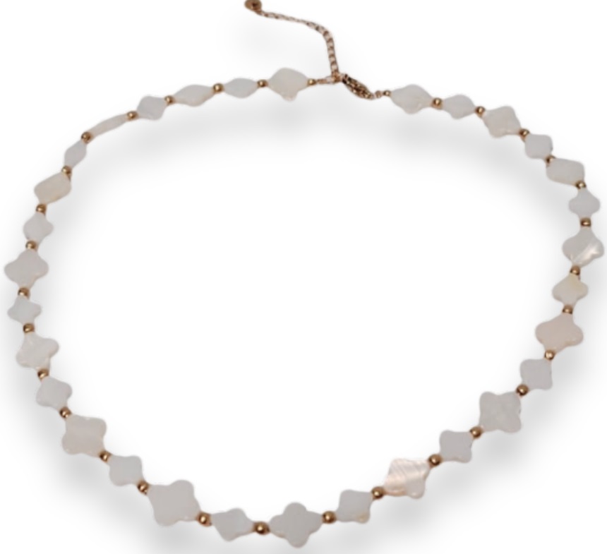 B-D21.2  N936-009 S. Steel Necklace Shells MOP Clovers