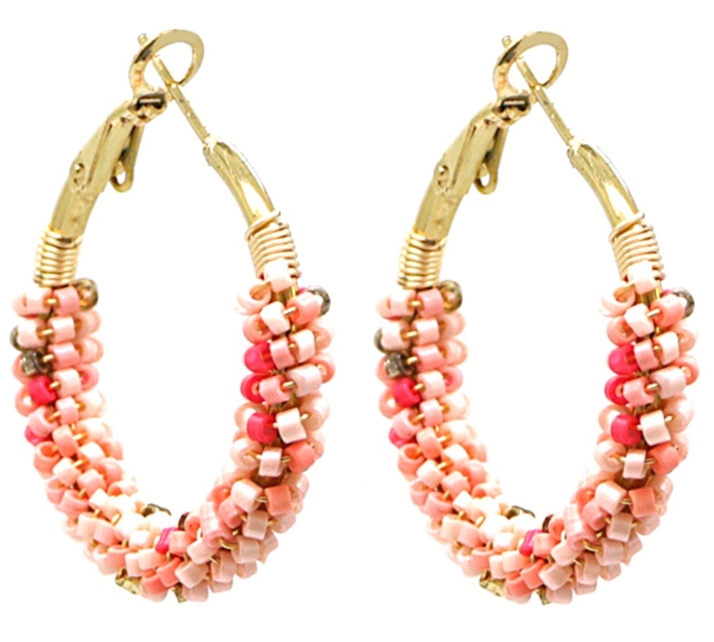 I-B7.3 E221-341 S. Steel Earrings Glassbeads 3.5cm Pink