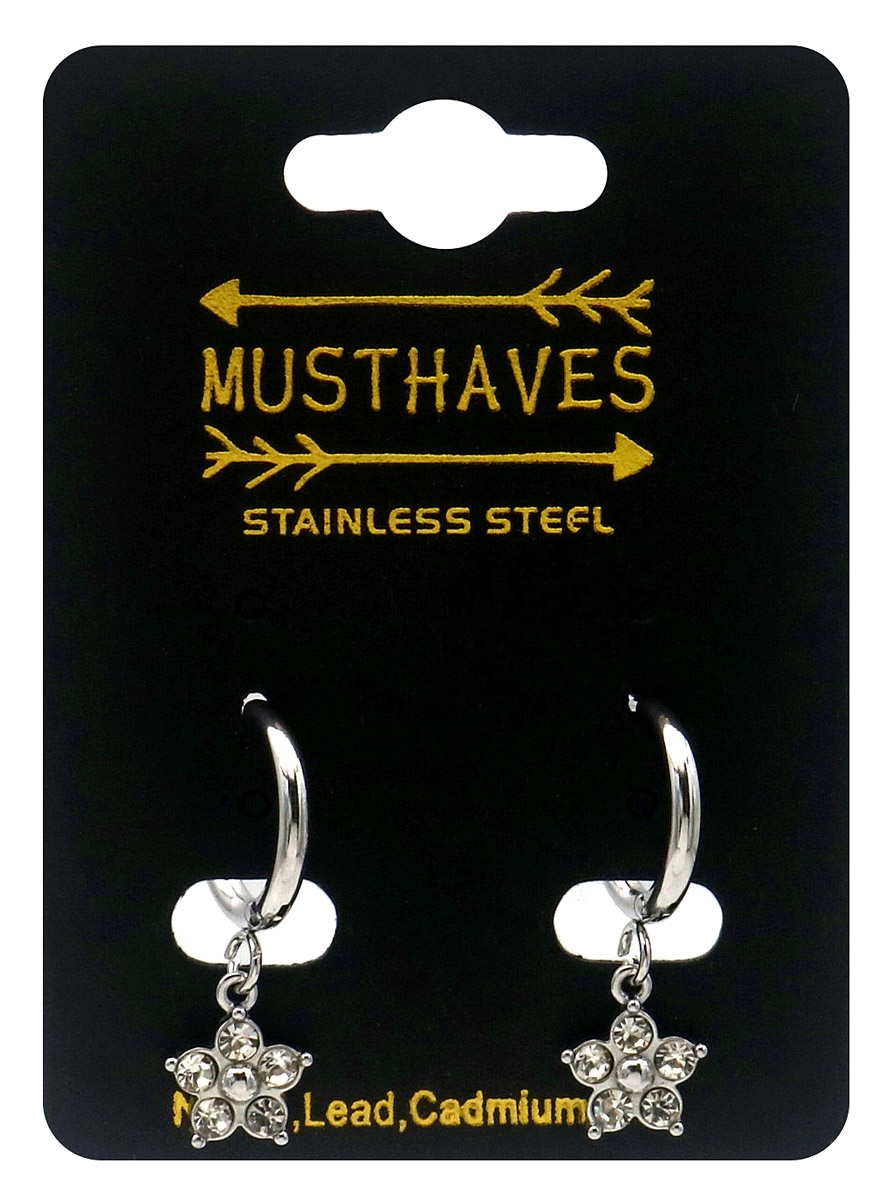 D-E7.4  E2612-208S-2 S. Steel Earrings Crystal Flower 2.5x1.2cm White