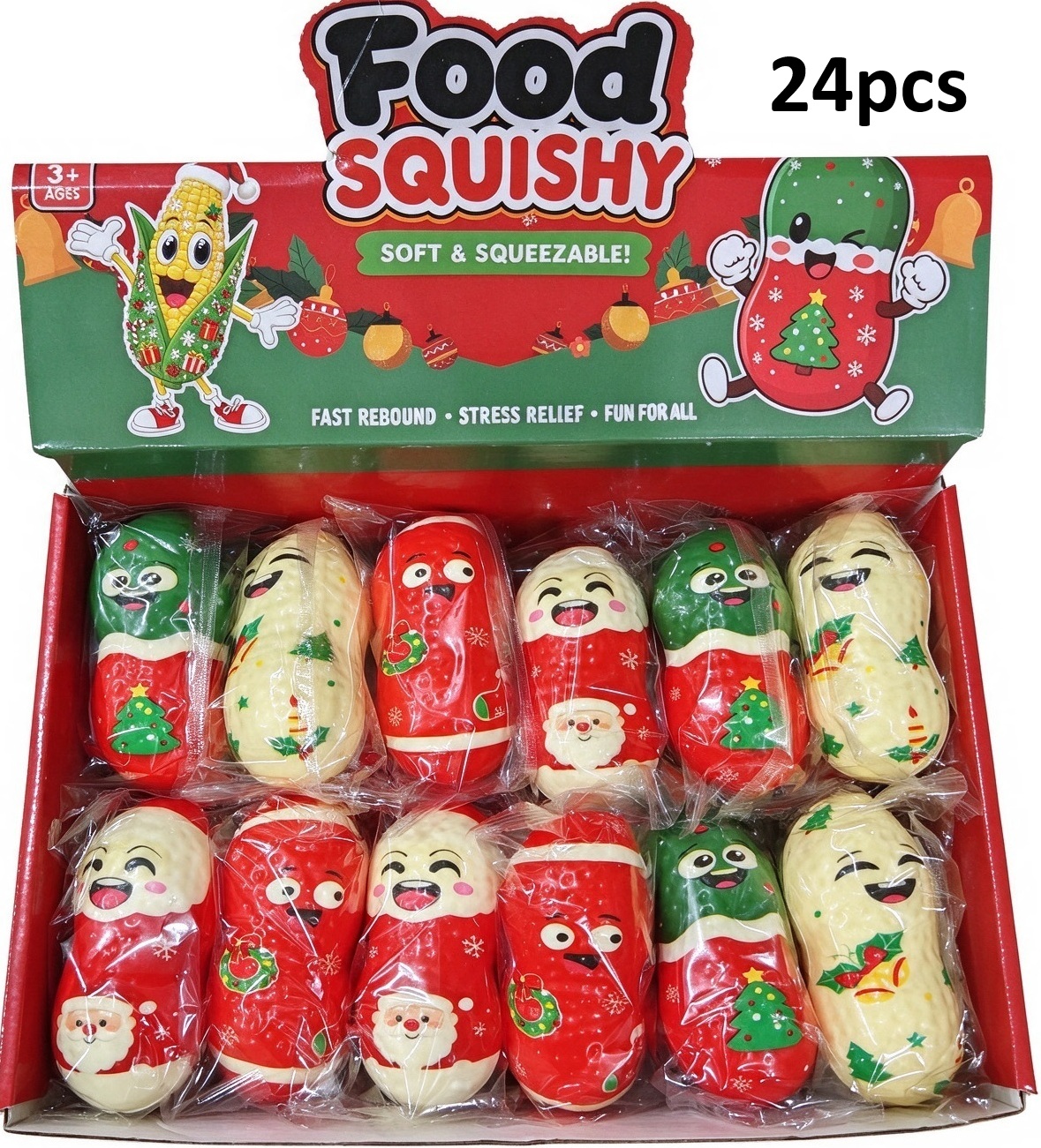 T-P4.1 TOY2619-168 Slow Rising Squishy Christmas Peanut 9.5cm - 24 pcs