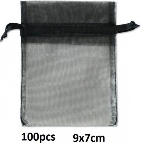 X-B8.3  PK522-014S Organza Gift Bag 9x7cm Black - 100pcs