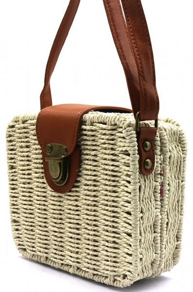 Z-F6.5 BAG607-007 Woven Bag 18.5x16x5.5cm Beige