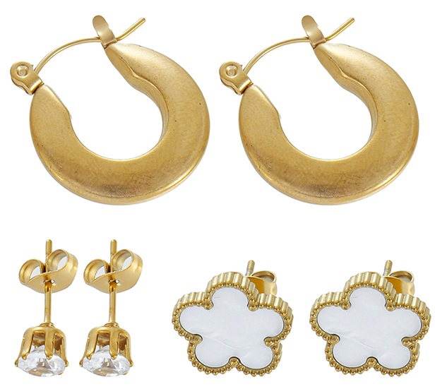 A-A16.2 E1131-114G S. Steel Earring Set 3 Pairs