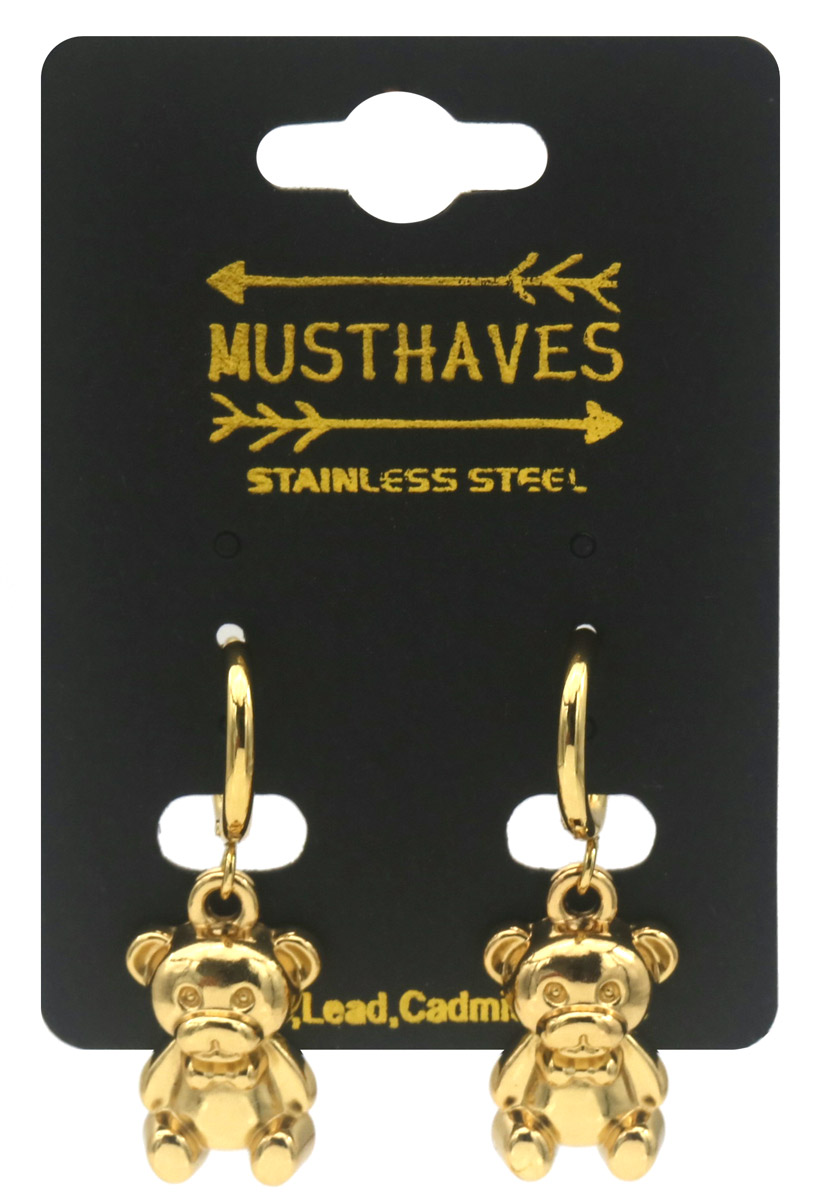 A-E5.5  E2612-154G S. Steel Earrings Bear 3.5x1.2cm