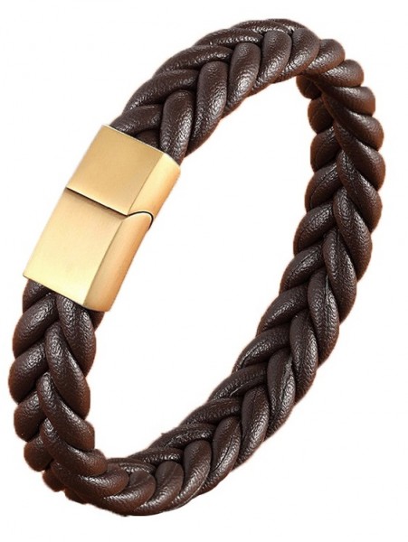 G-E3.3 B021-014G S. Steel with Leather Bracelet 21cm Gold-Brown