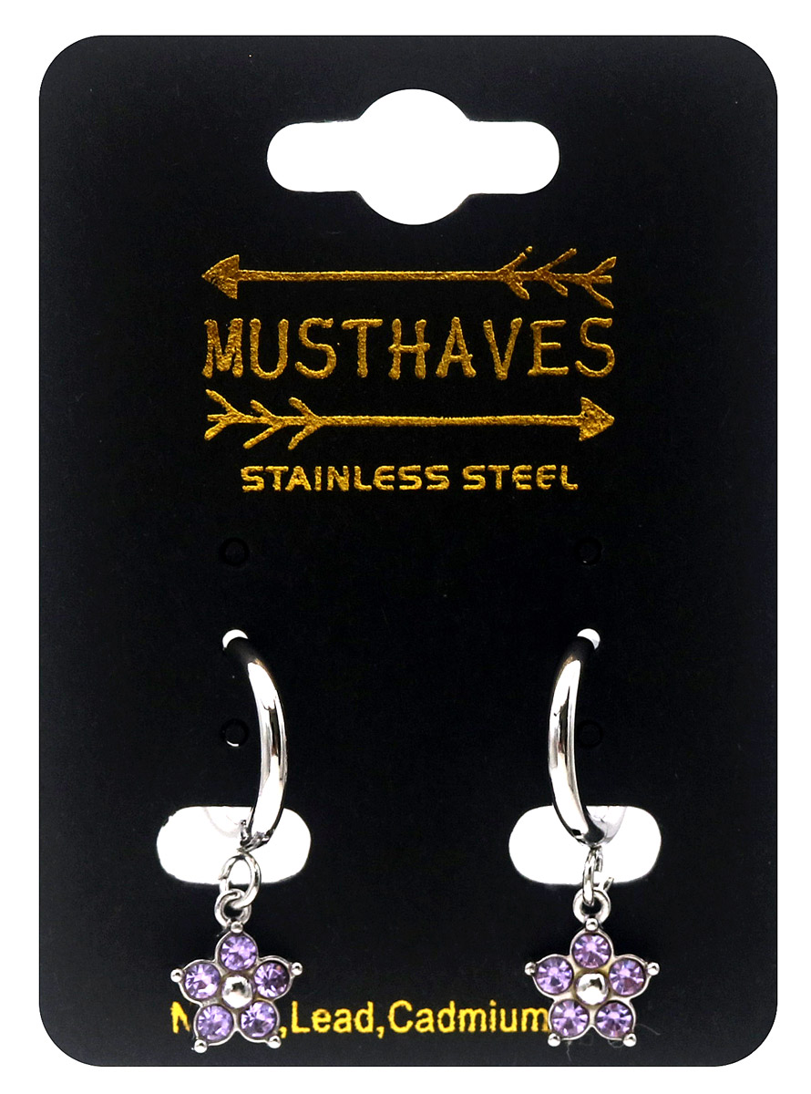 C-E7.3 E2612-208S-3 S. Steel Earrings Crystal Flower 2.5x1.2cm Purple