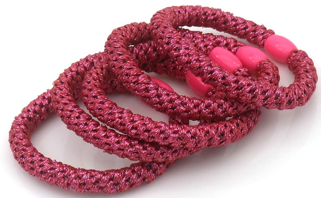 G-B22.3 H2253-004-017-3 Hair Elastics 5pcs Glitter Pink