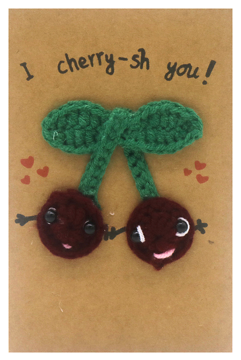 E-B2.2 PC2577-008 Positive Knitted Gift Card 14x9.5cm Cherries