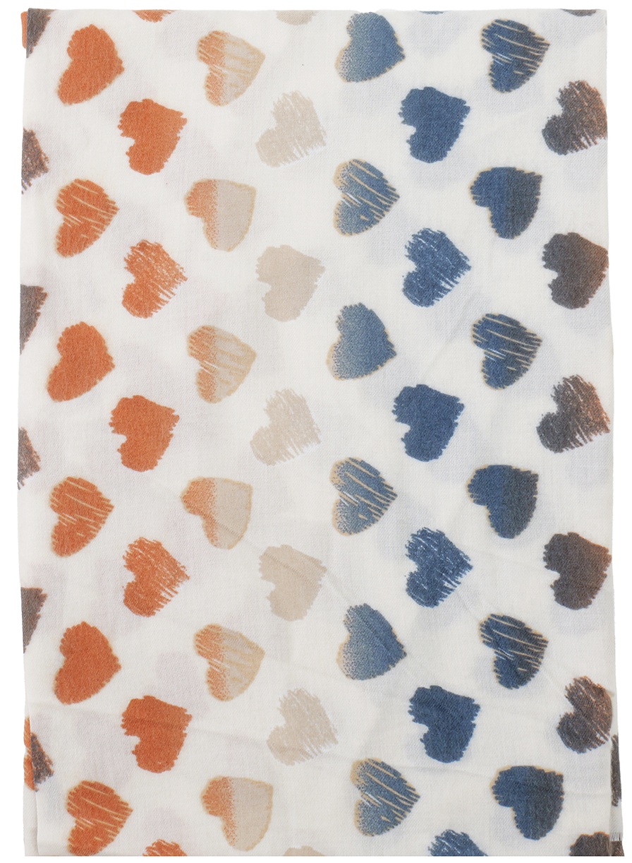 R-G4.1  SCARF405-731-4 Soft Scarf Hearts 180x90cm White