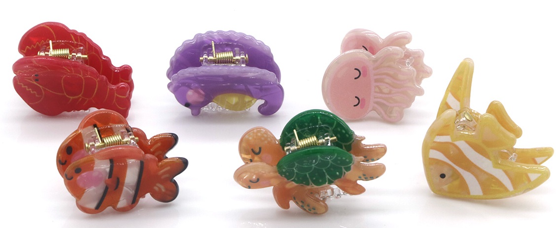 X-O9.1 H1038-015 Hairclaw Set 3cm Sealife - 12pcs