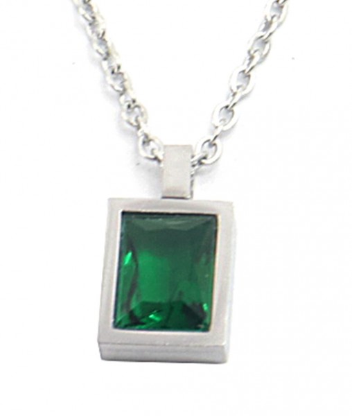 I-A4.1 N028-001S S. Steel Necklace with 10x8mm Cubic Zirconia Green