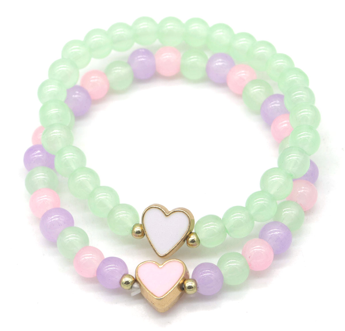 A-C6.5 B2375-081-2 Bracelet Set for Kids Hearts Purple-Pink-Green