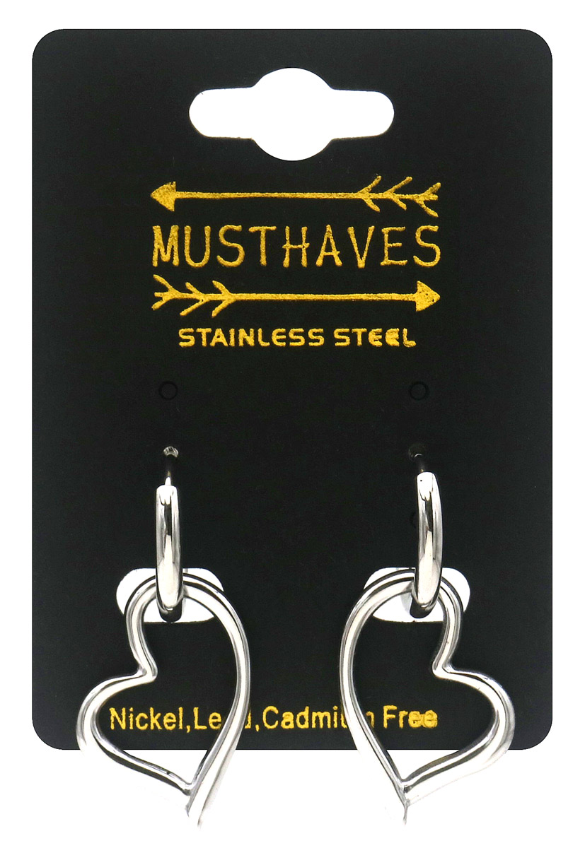 A-E4.5 E2612-245S S. Steel Earrings Heart 3.5x1.2cm