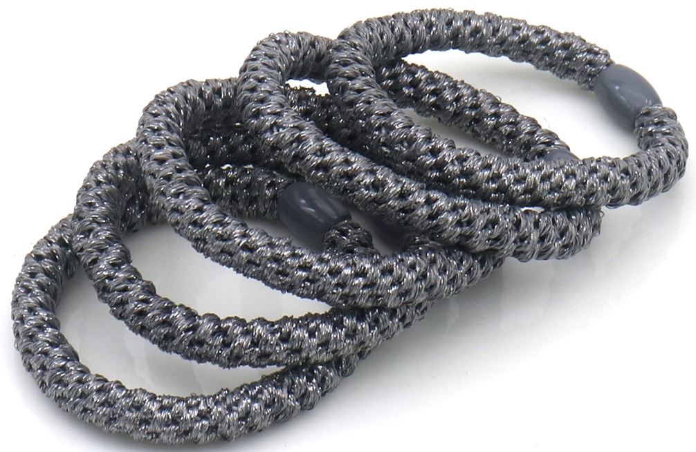 G-A15.2 H2253-004-017-8 Hair Elastics 5pcs Glitter Grey