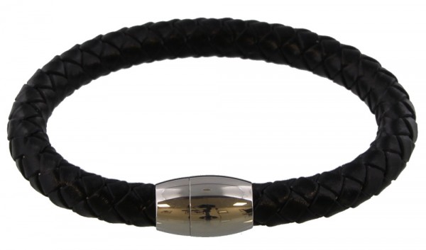 H-B2.2 B105-004 S. Steel with 8mm Leather Bracelet Black 23cm