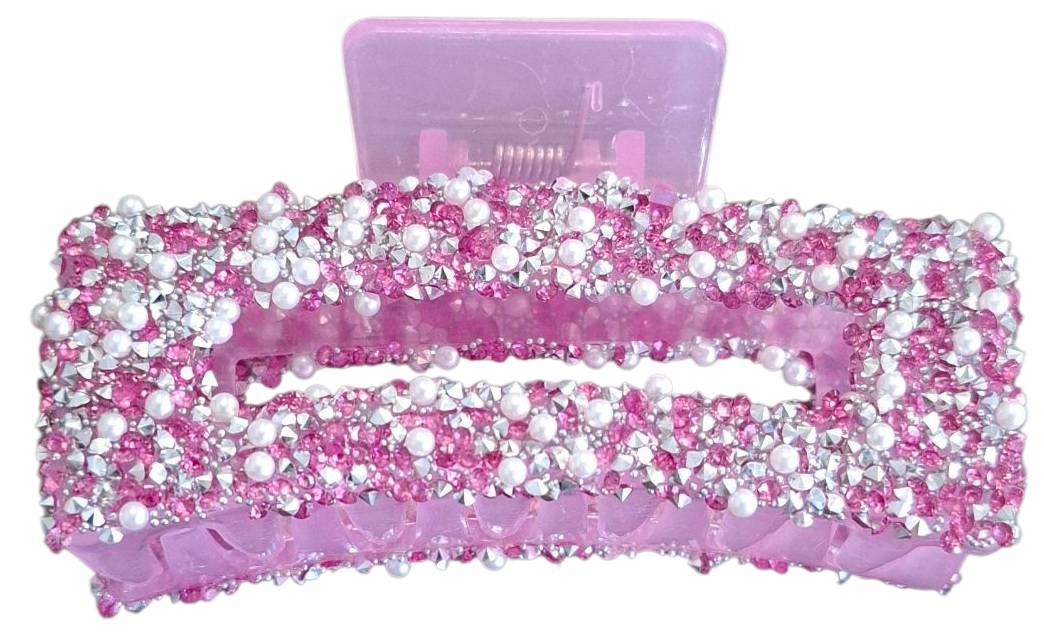 X-C2.2 H918-001-3 Hair Claw Glitters-Pearls 8.5cm Purple