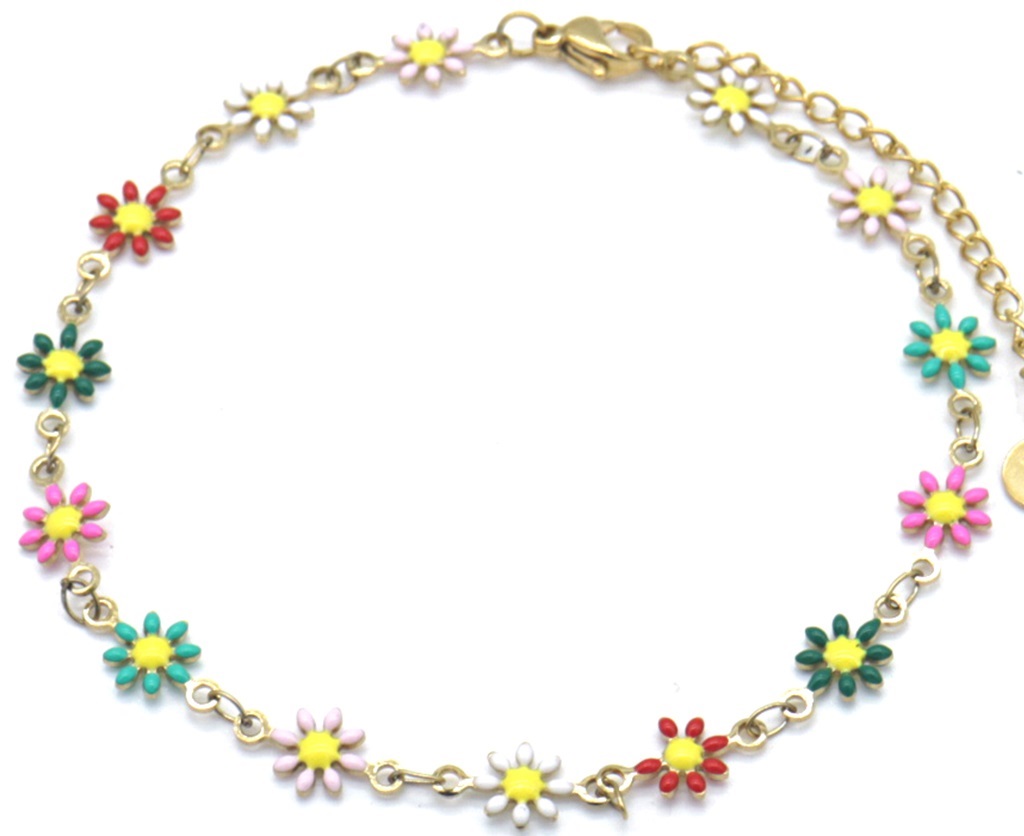 I-F20.3 ANK835-013G S. Steel Anklet Flowers