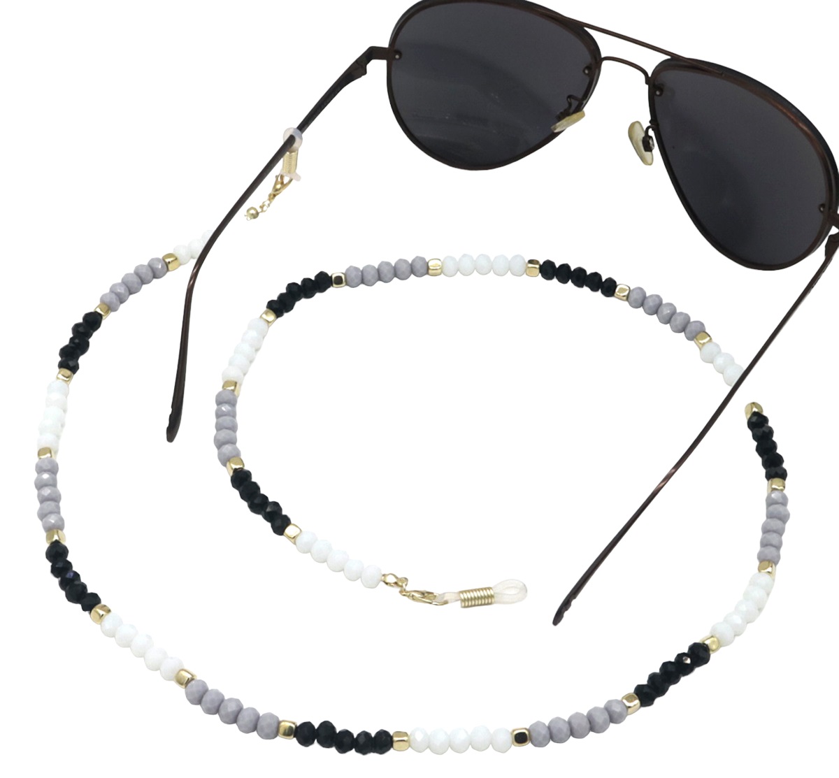 I-B9.2  GL1660-014 Sunglass Chain Faceted Glasssbeads Black
