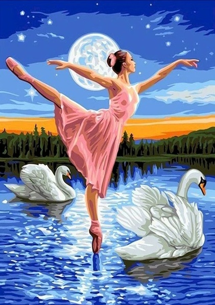 K-E7.1 DP2545002 Diamond Painting -Canvas 30x20cm - Painting 25x15cm Swan Lake
