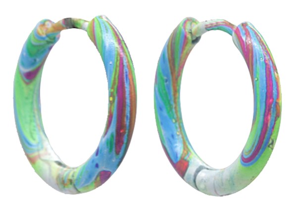 G-C5.1  E045-006 S. Steel Earring Tie Dye 12mm Green