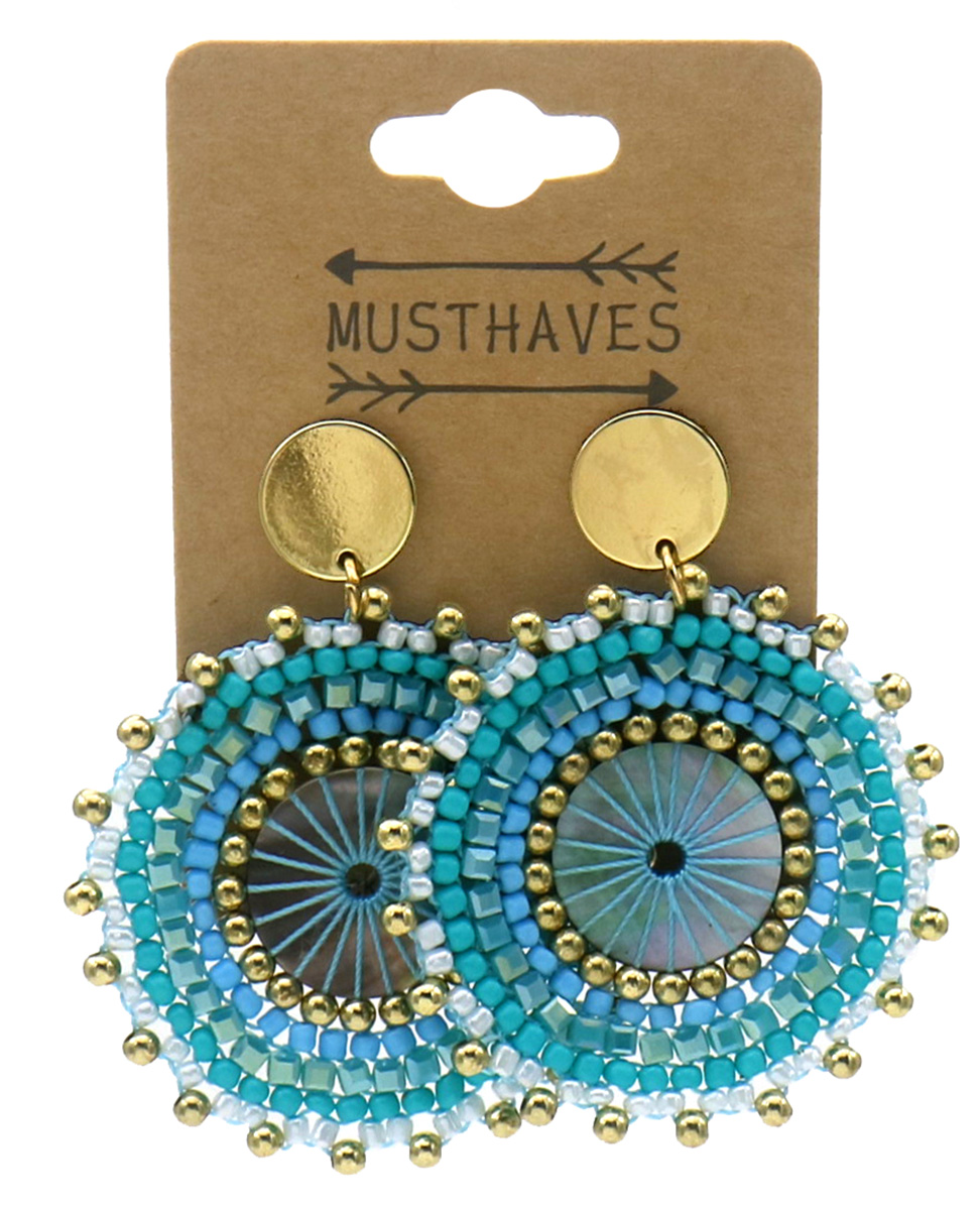 F-D20.1 E2591-133-4 Fashion Earrings Glassbeads 5.5x4.5cm  Blue