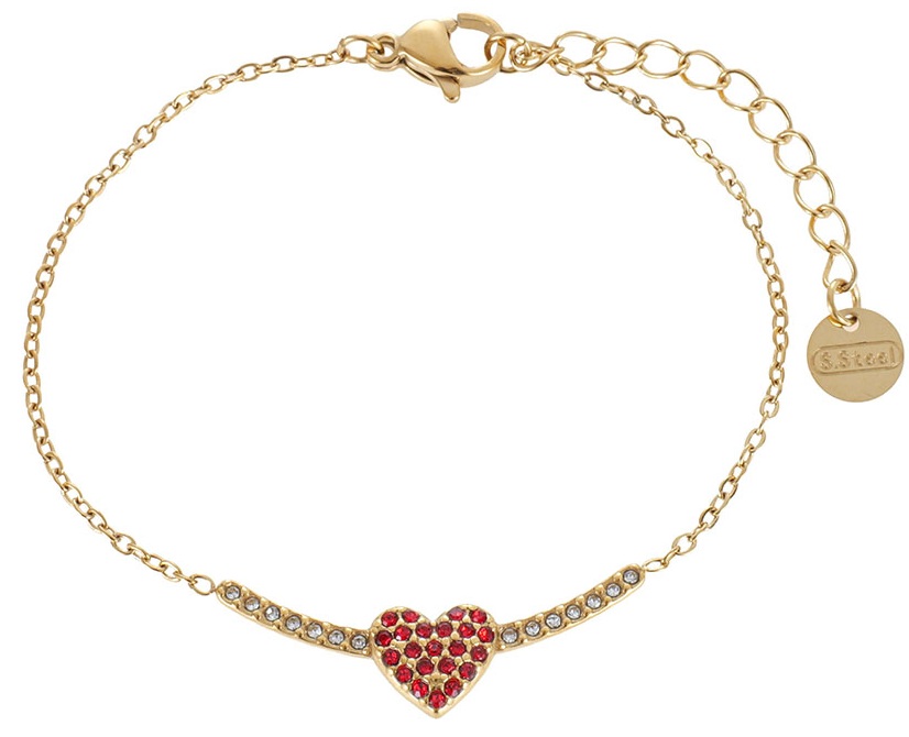 D-A4.4 B1160-001G S. Steel Bracelet Heart Crystals - 16 - 21cm